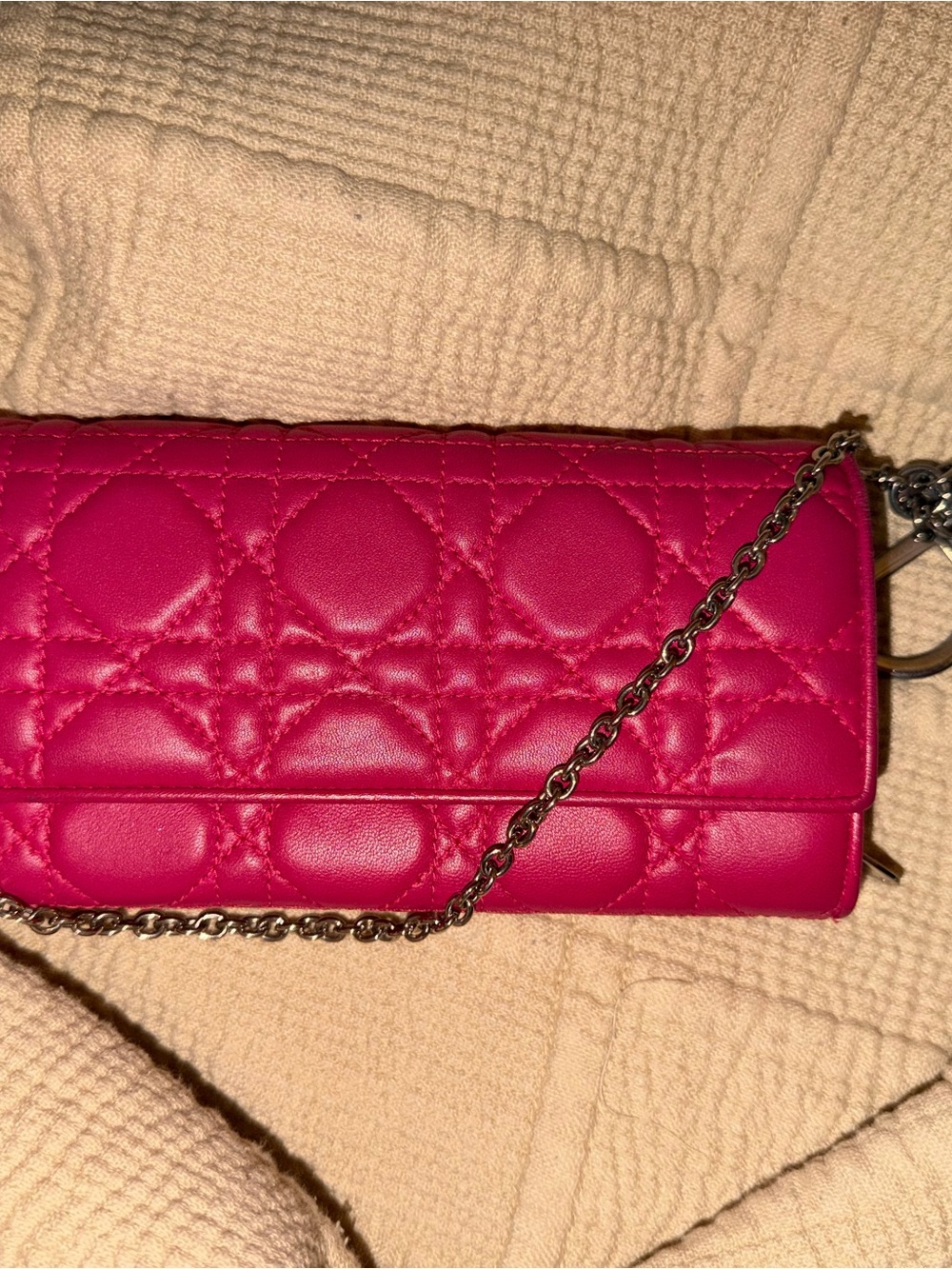 Dior Hot Pink Quilted Crossbody with Silver Chain